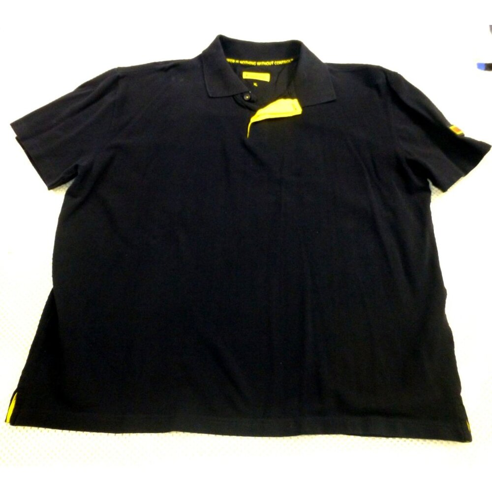 Pirelli Mens Black Polo Shirt XL Yellow Accents Power Is Nothing Without Control